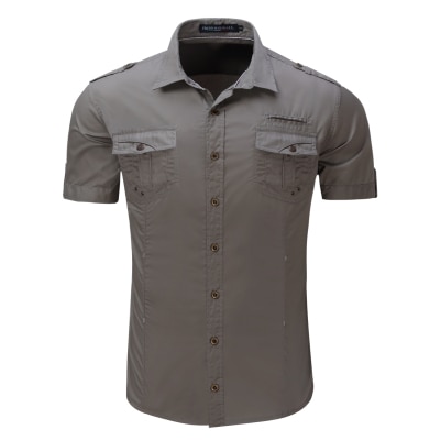 Men's Military Style Cotton Shirt - Gee Moda