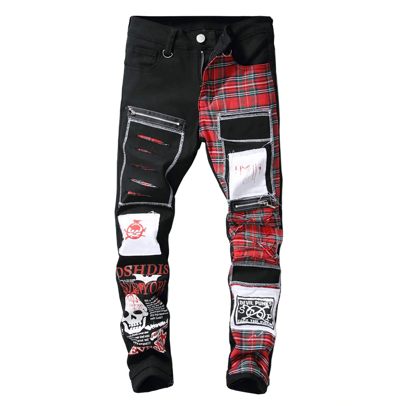 Men's Printed Jeans with Patches - Gee Moda